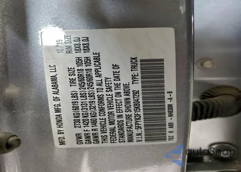 2019 Honda Ridgeline Sport from USA, damaged, VIN 5FPYK3F15KB047292